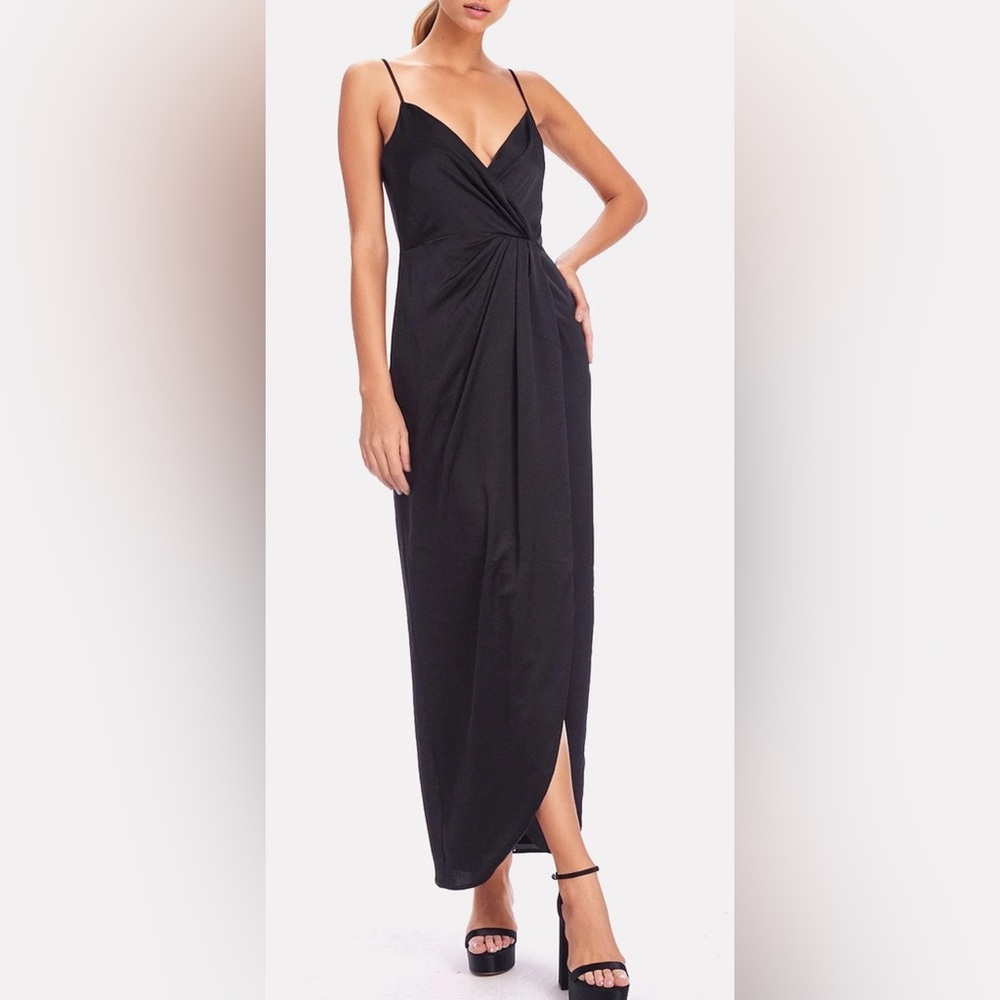 One33 Social NWT The Hayes Black Satin Faux Wrap Dress
